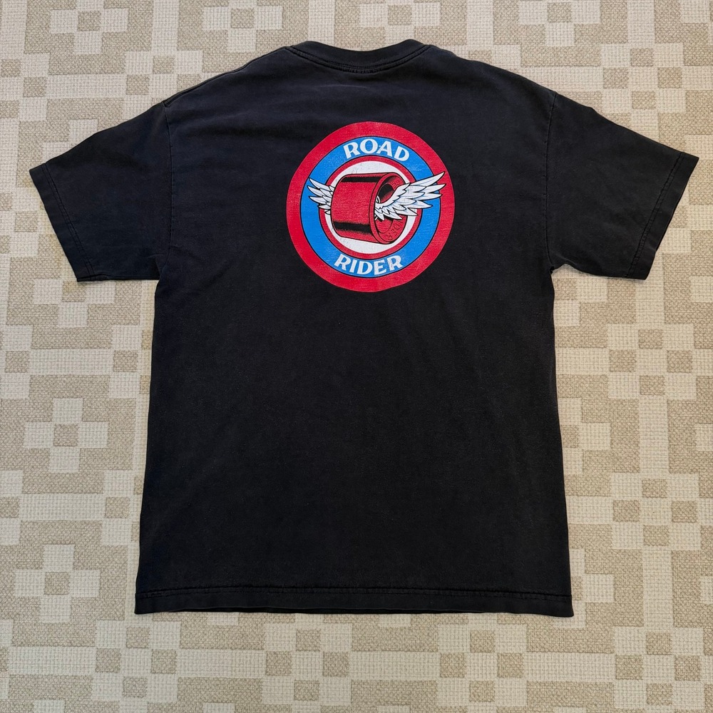 NHS Road Rider Skateboard Wheels Graphic T-Shirt Mens Large Black Winged Logo